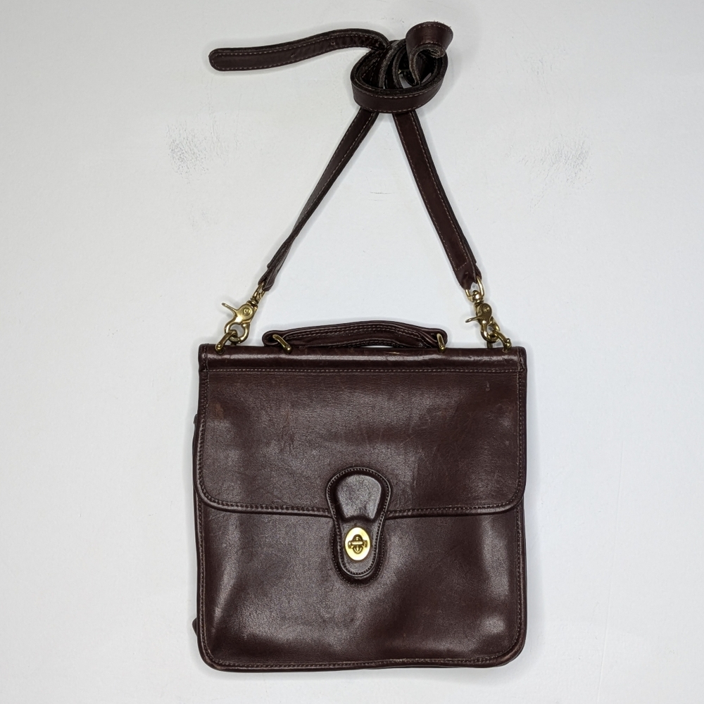 Vintage Brown Gold Twist Lock Leather Crossbody Bag Purse